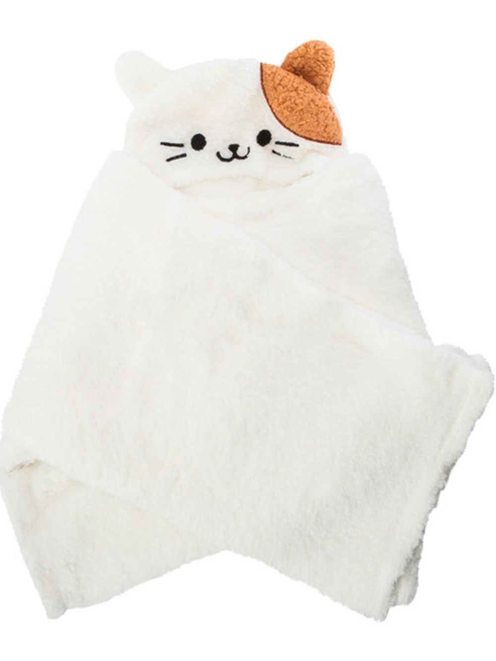 Room 2 Room Plush Cat Hooded Baby Blanket - Cream with Brown Ear Patch